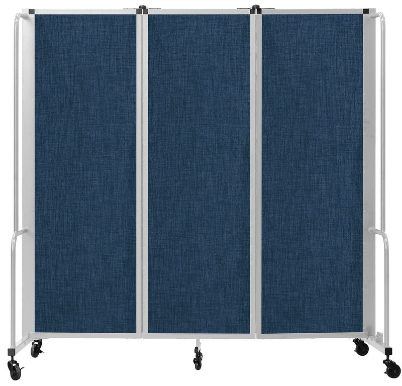National Public Seating Robo Series 3-Panel Folding Mobile Room Divider, 72"H x 72"W, Blue Fabric (RDG6-3PT04)