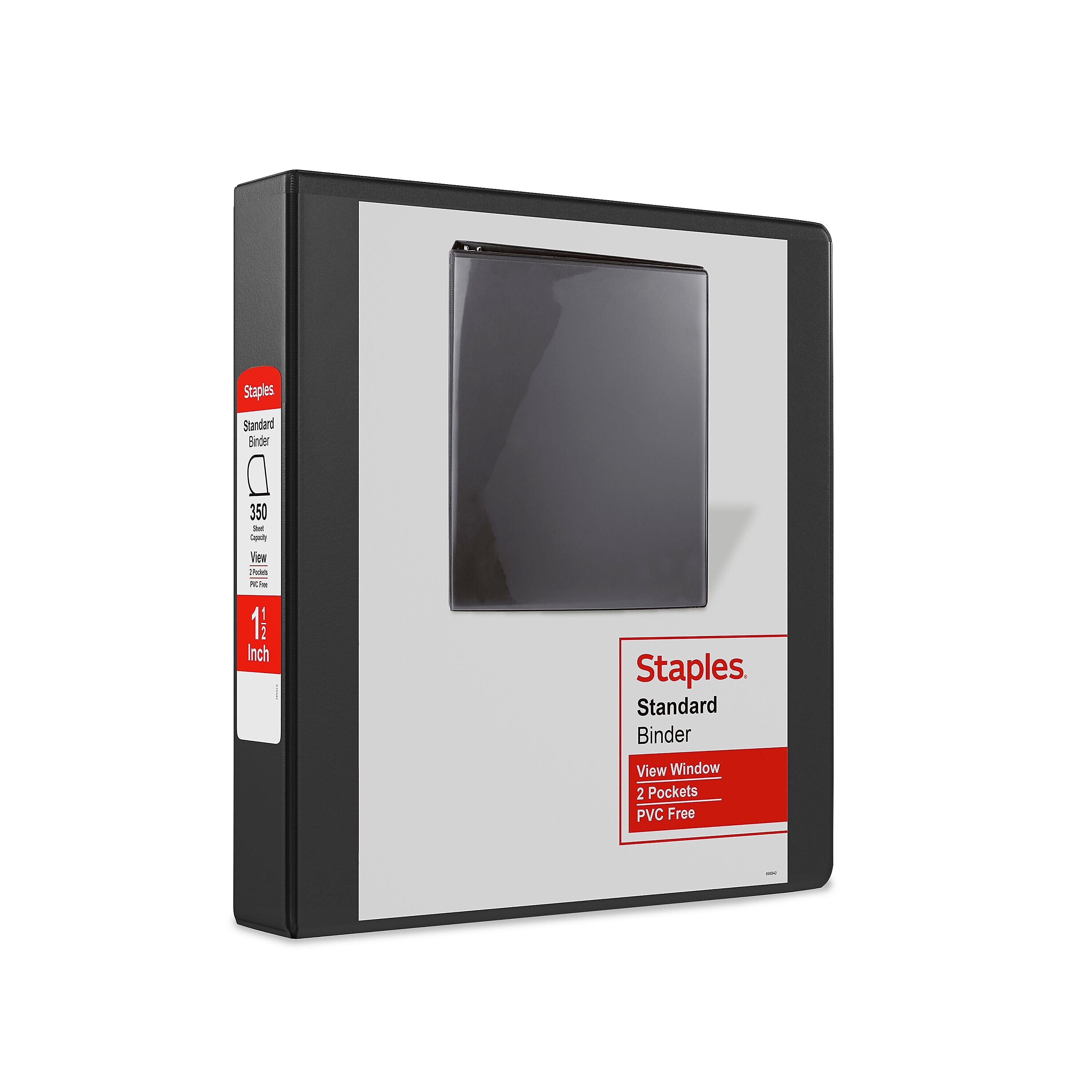 Staples 1 1/2" 3-Ring View Binder, D-Ring, Black (55398/26437)