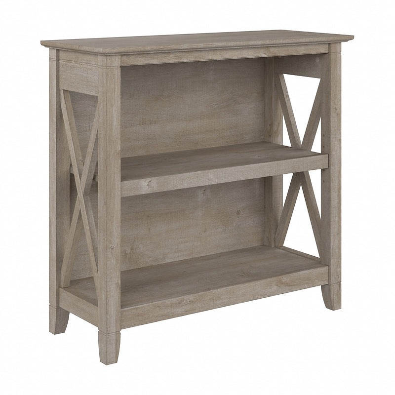 Bush Furniture Key West 30"H 2-Shelf Bookcase with Adjustable Shelf, Washed Gray (KWB124WG-03)
