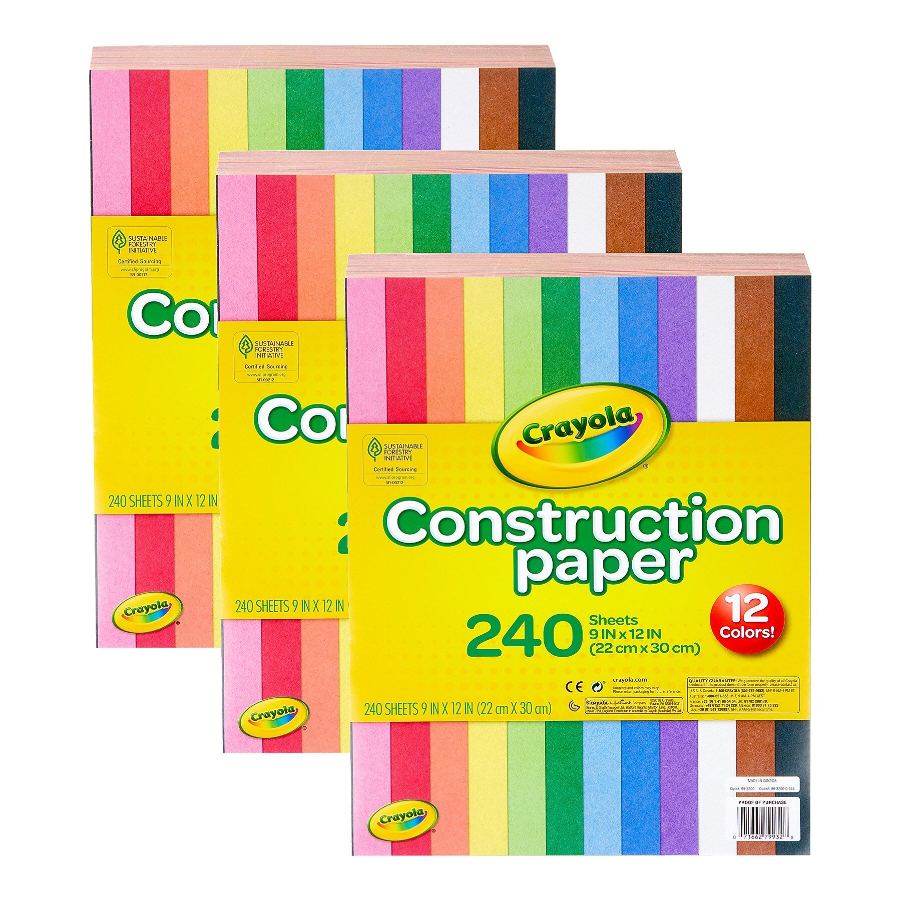 Crayola 9" x 12" Construction Paper, Assorted Colors, 240 Sheets/Pack, 3 Packs/Bundle (BIN993200-3)