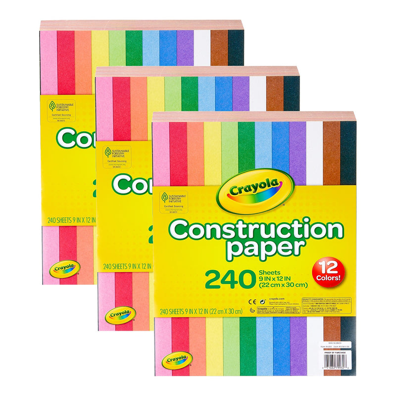 Crayola 9" x 12" Construction Paper, Assorted Colors, 240 Sheets/Pack, 3 Packs/Bundle (BIN993200-3)