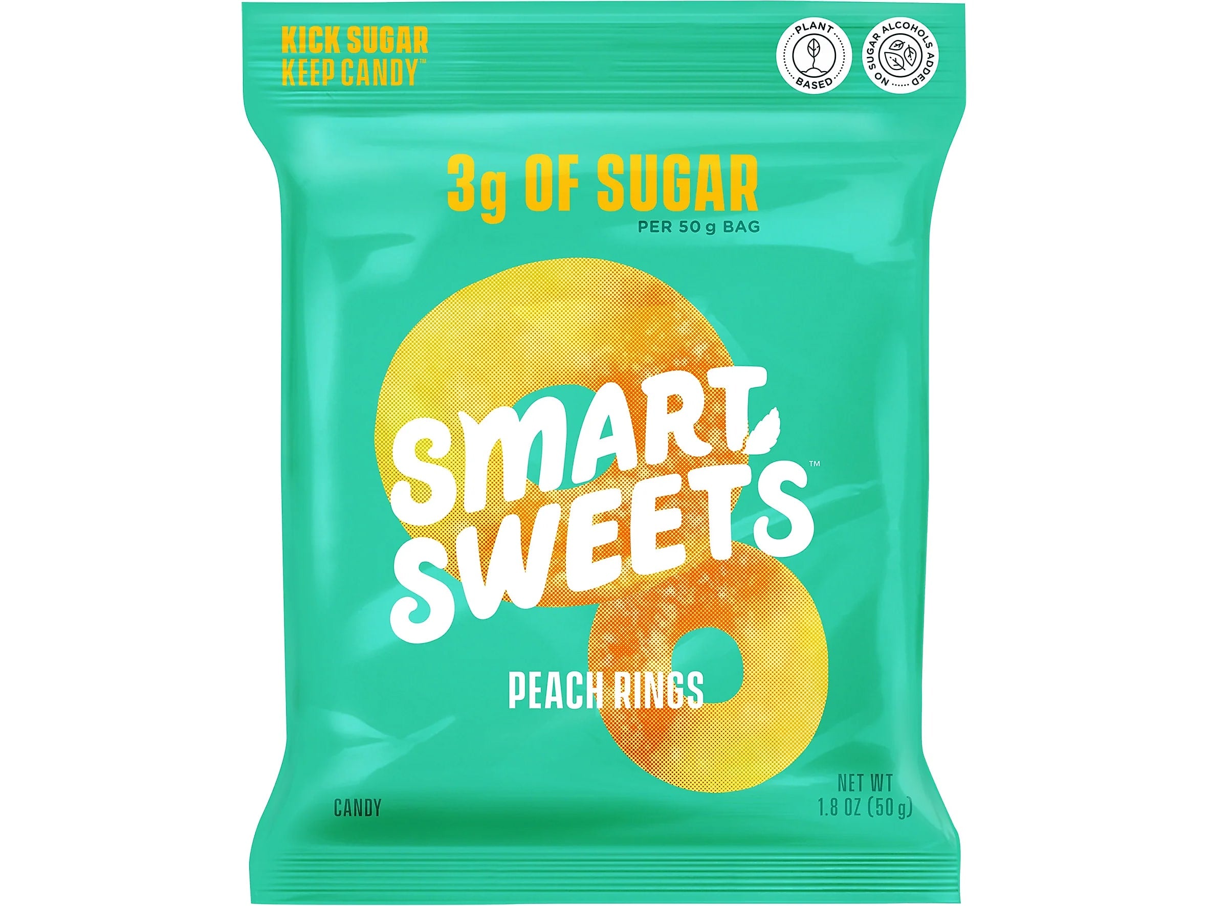 Smart Sweets Peach Rings Candy, 1.8 oz., 12 Bag/Box (20054)