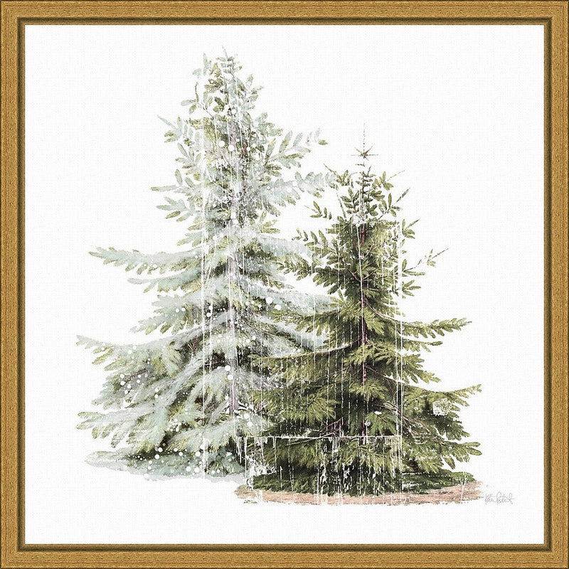 Amanti Art Vintage Wooded Holiday Trees in Snow by Katie Pertiet Framed Canvas Wall Art Print, 16" x 16" (A42675339742)