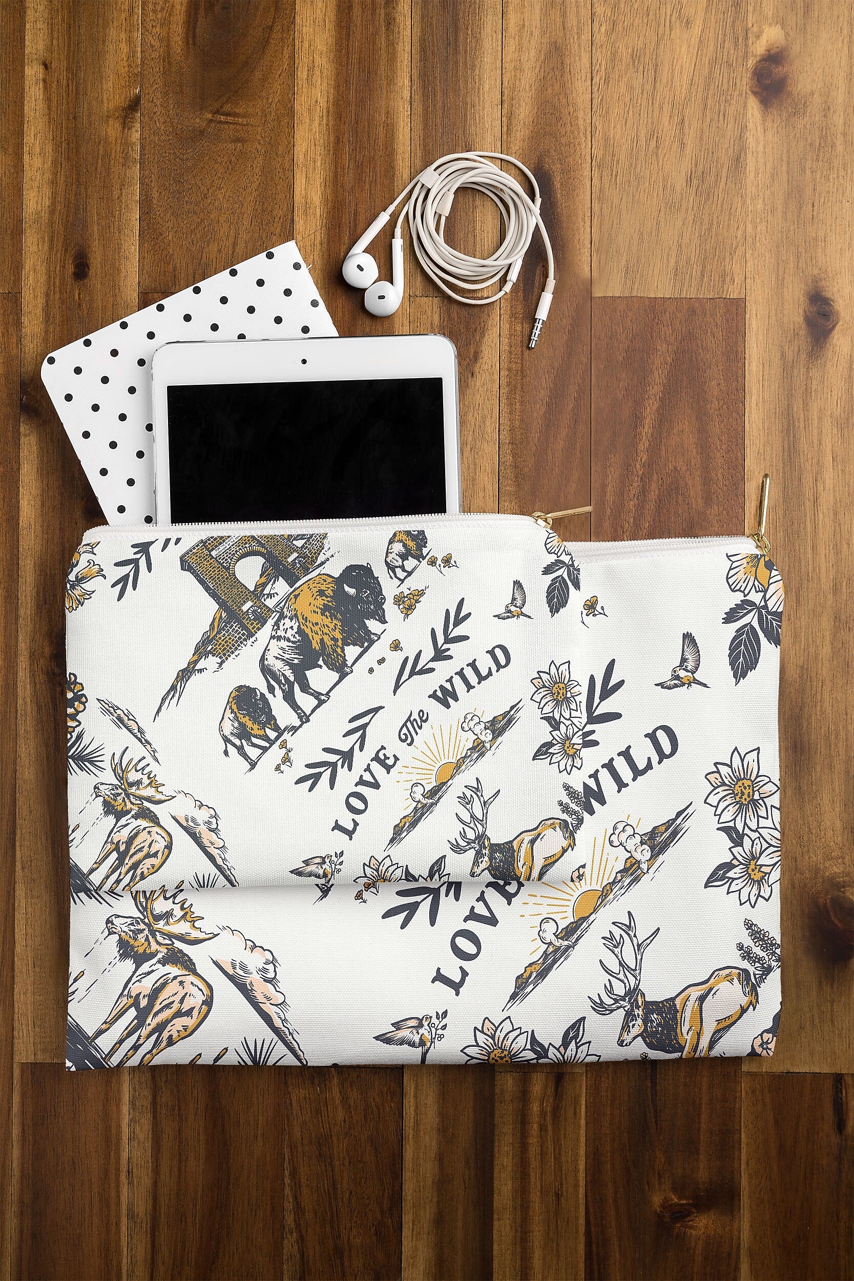 DENY Designs Vintage Yellowstone 12" Polyester Travel Pouch, Water Resistant, Multicolored (88422-WPOFMD)