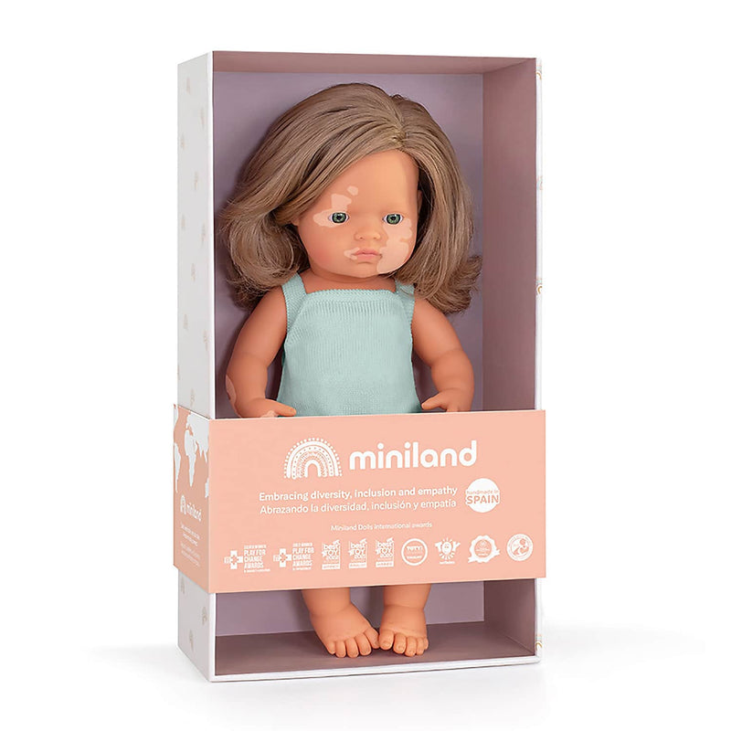 MINILAND Anatomically Correct 15" Baby Doll, Caucasian Blonde Girl with Vitiligo (MLE31228)