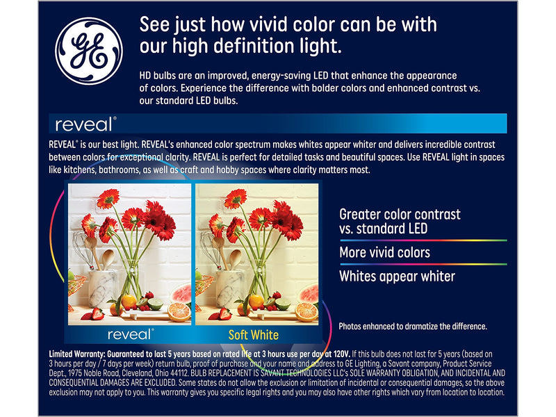 GE Reveal HD+ 11 Watt White LED General-Purpose Bulb, 2/Pack (46657)
