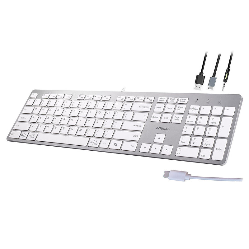 Adesso EasyTouch 730 Wired Multi-OS Scissor Switch Keyboard with Copilot AI Hotkey, White (AKB-730UW)