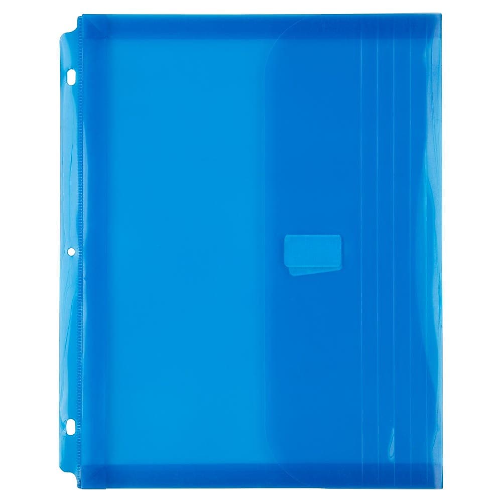 JAM Paper Plastic Binder Pocket, 3-Hole Punched, Blue, 3/Pack (218VB1BUX3)