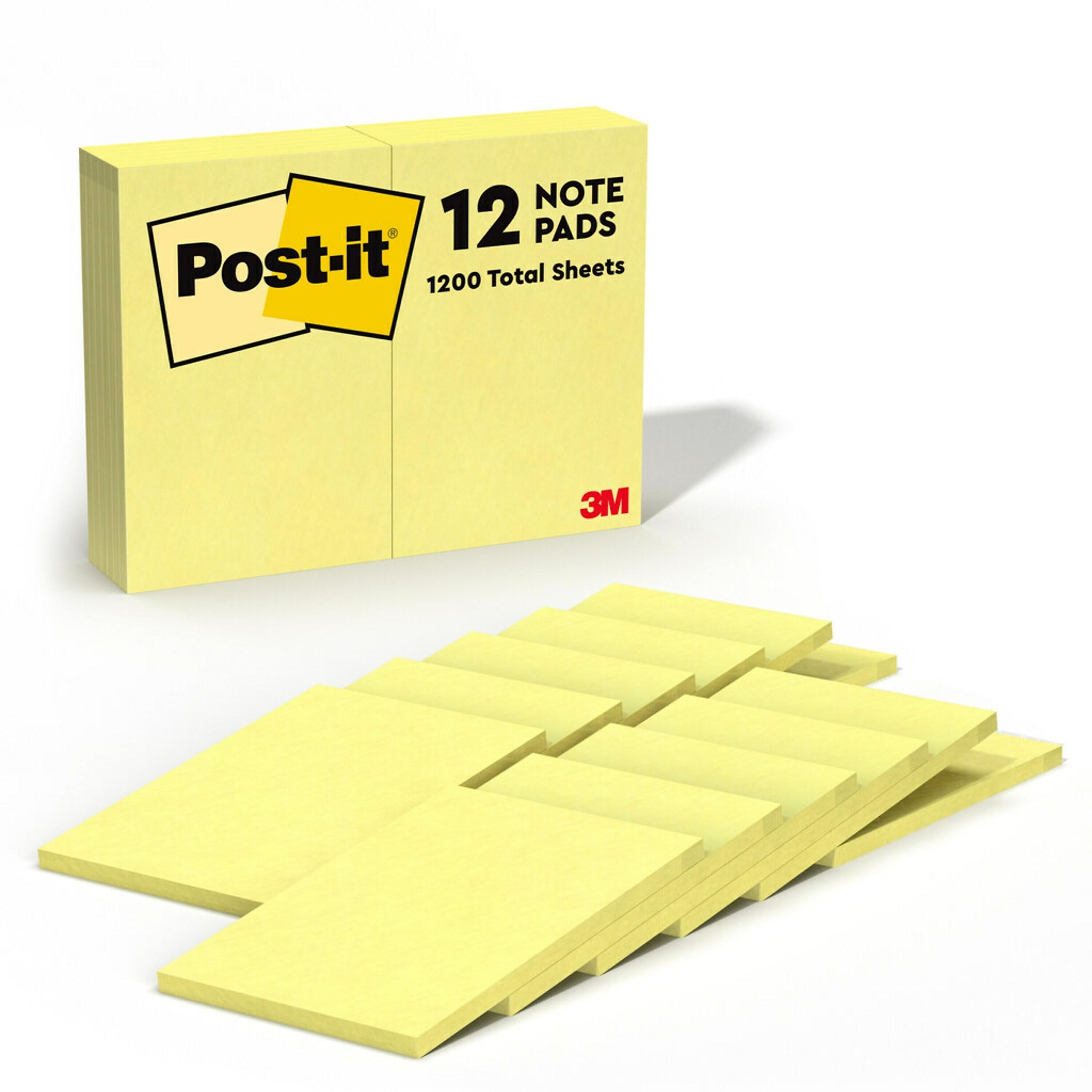 Post-it Notes, 4" x 6", Canary Collection, 100 Sheet/Pad, 12 Pads/Pack (659-YW)