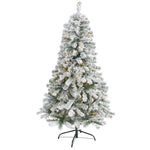 Nearly Natural 5-ft Flocked Rock Springs Spruce Artificial Christmas Tree with 150 Clear LED Lights (T1751)