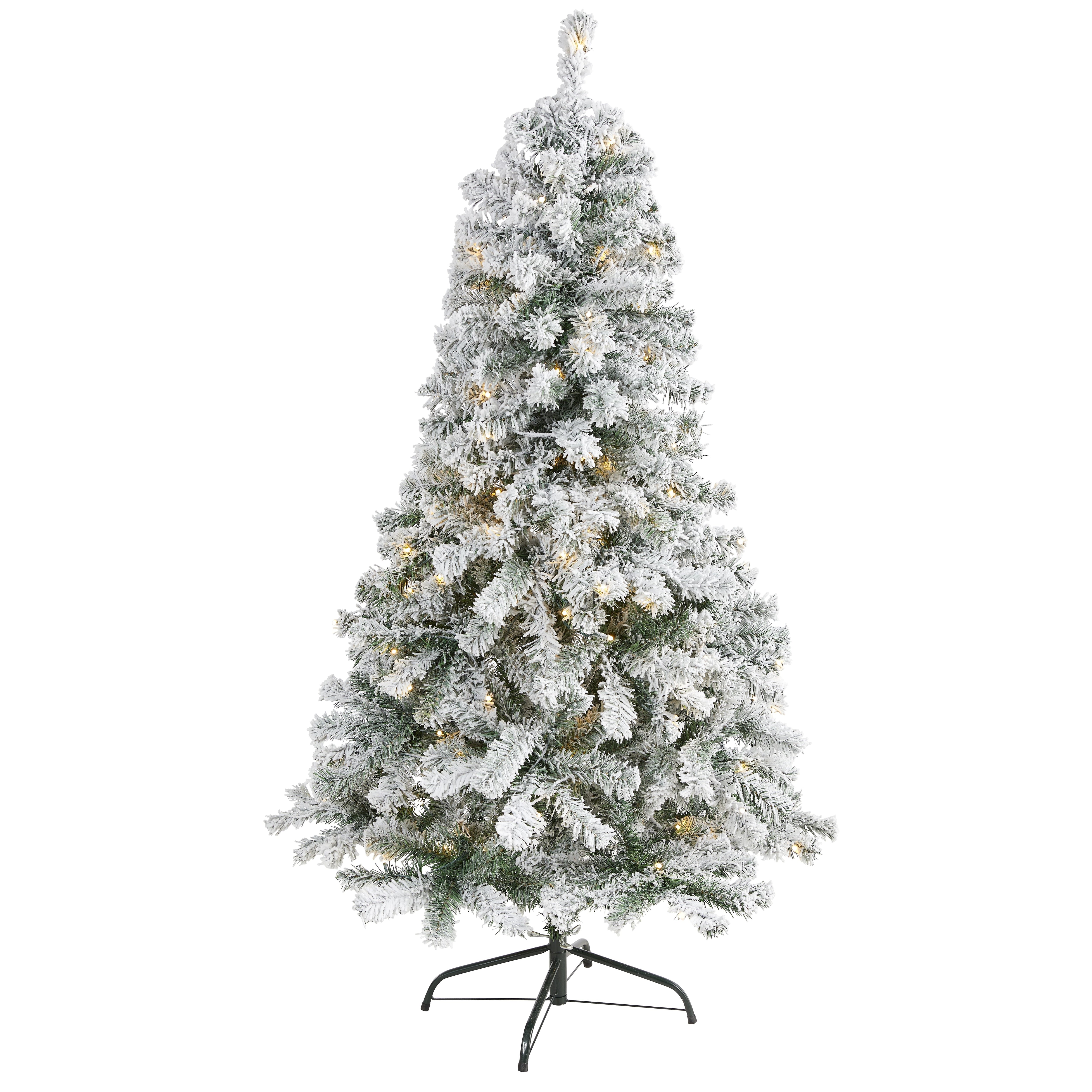 Nearly Natural 5-ft Flocked Rock Springs Spruce Artificial Christmas Tree with 150 Clear LED Lights (T1751)