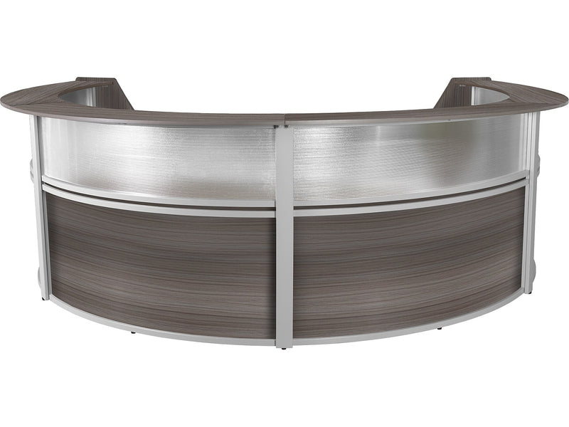 Regency Marque 142"W Curved Reception Desk Workstation, Driftwood Gray (77314GY)