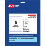 Avery Laser/Inkjet Round Multipurpose Labels, 3" Dia, 18 Labels/Pack (94513)