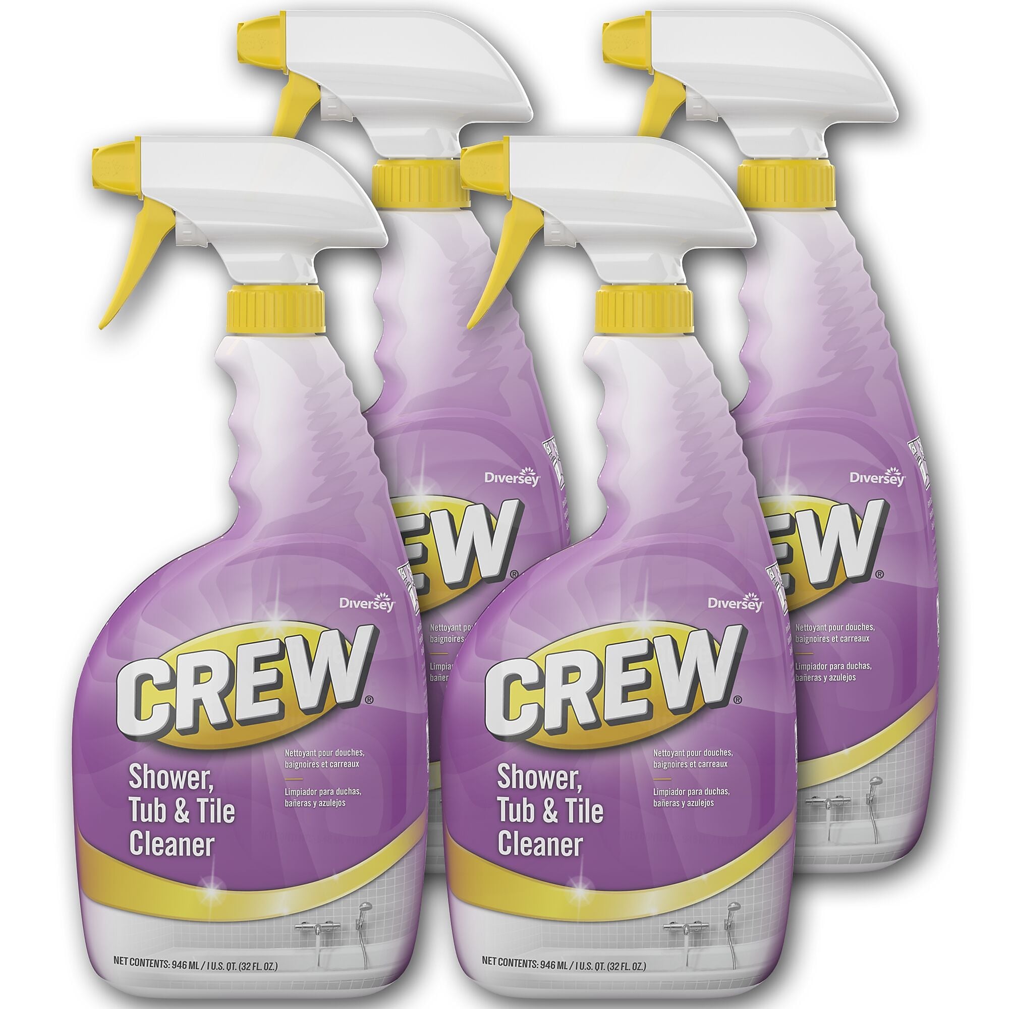 Diversey™ Crew Shower, Tub and Tile Cleaner, Liquid, 32 oz, 4/Carton
