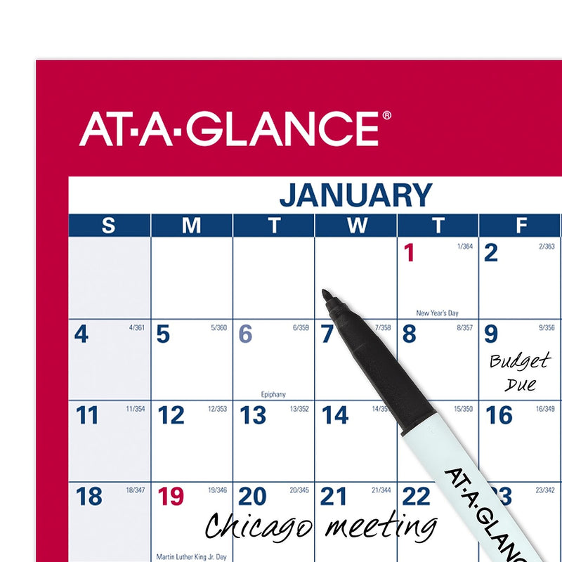 2026 AT-A-GLANCE 36" x 24" Yearly Dry Erase Wall Calendar, Reversible, White/Red (PM26-28-26)