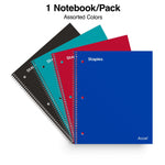 Staples Accel 3-Subject Notebook, 8.5" x 11", College Ruled, 150 Sheets, Assorted Colors (ST15758D)