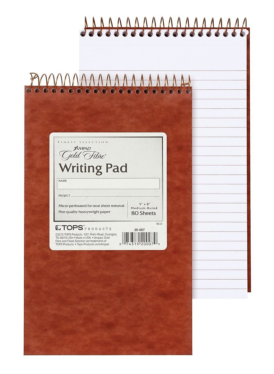 Ampad Gold Fibre Notepad, 5" x 8", College Ruled, White, 80 Sheets/Pad (20-007)