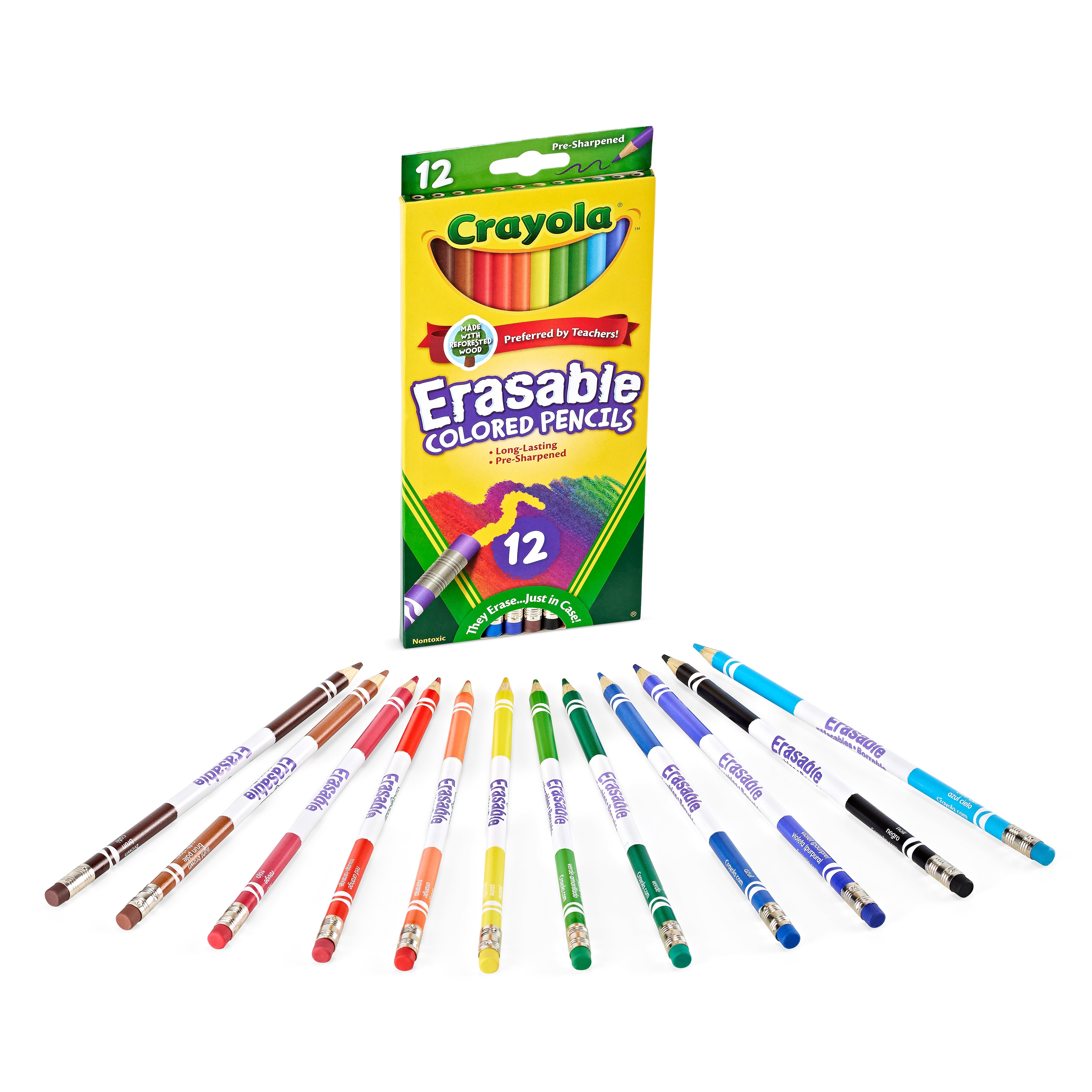 Crayola Erasable Kid's Colored Pencils, Assorted Colors, 12 Pencils/Box (68-4412)