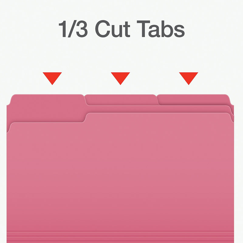 Pendaflex Heavy Duty File Folder, 1/3-Cut Tab, Assorted, Legal Size, Pink, 100/Box (1007033)