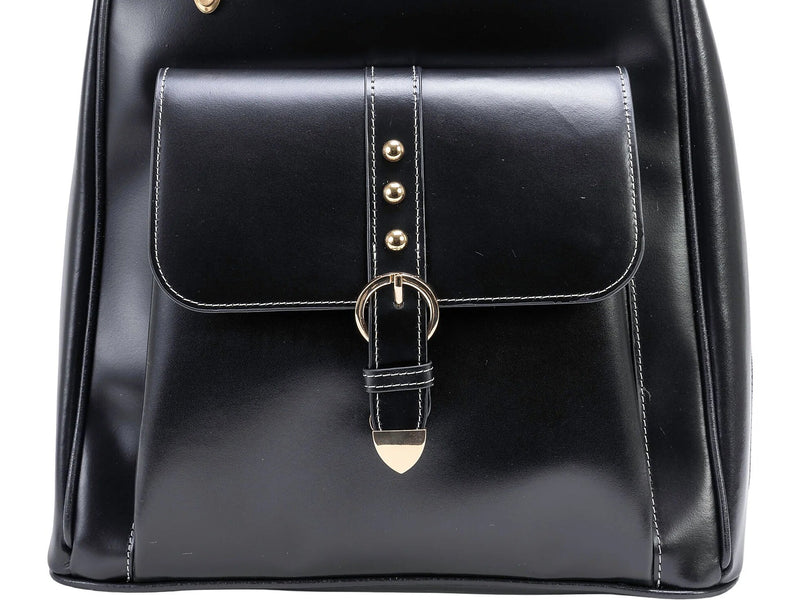 McKlein Madison Leather Laptop Backpack, Medium, Black (99555)