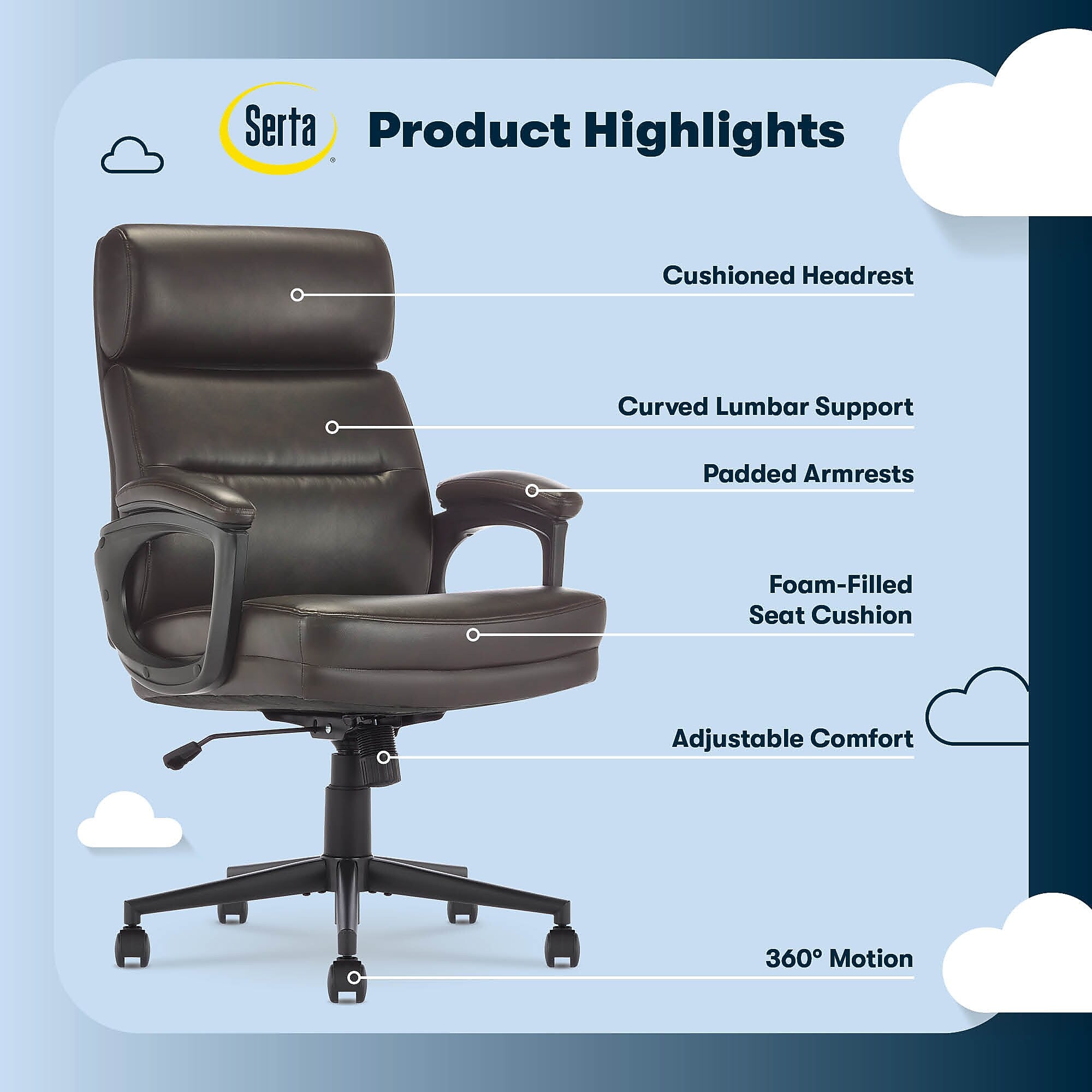 Serta Comfort Ergonomic Bonded Leather Swivel Executive Chair, Brown (CHR10130B)