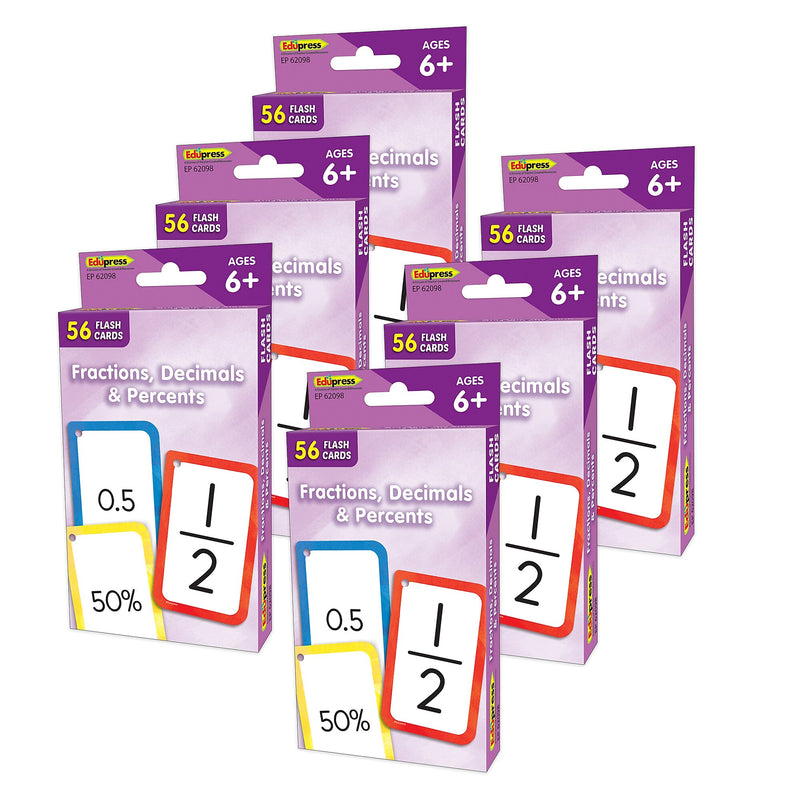Teacher Created Resources Fractions, Decimals & Percents Flash Cards, 56/Pack, 6 Packs/Bundle (TCR62098-6)