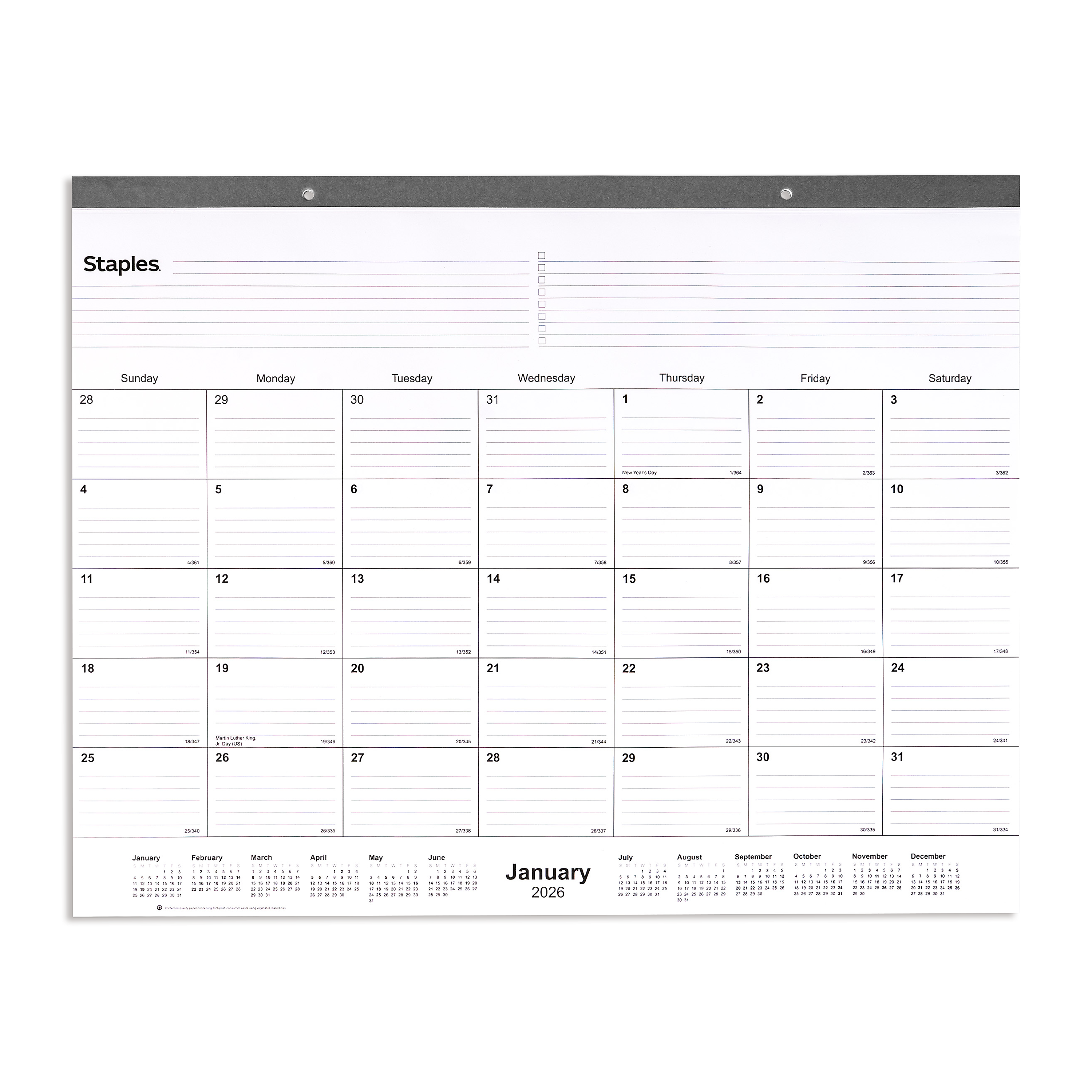 2026 Staples 21.75" x 17" Monthly Desk Pad Calendar, Gray (ST59701-26)
