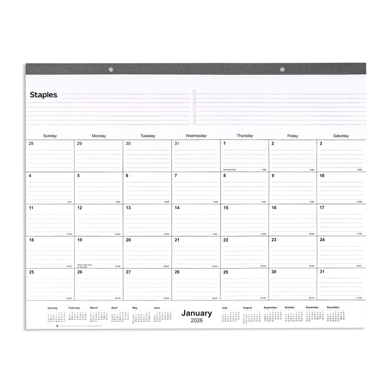 2026 Staples 21.75" x 17" Monthly Desk Pad Calendar, Gray (ST59701-26)