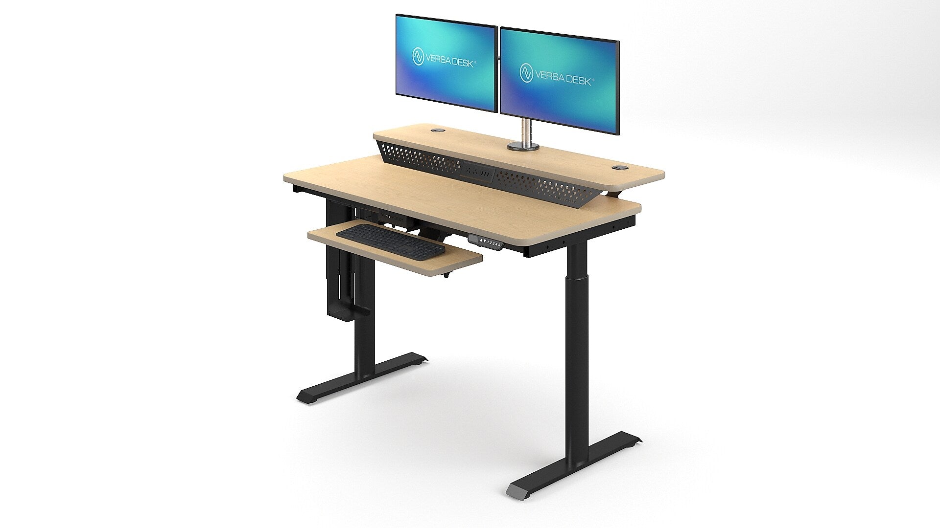 VersaDesk PowerLift Split-Level 48"W Electric Rectangular Adjustable Standing Desk, Maple/Black (PL2SD4830-BM)