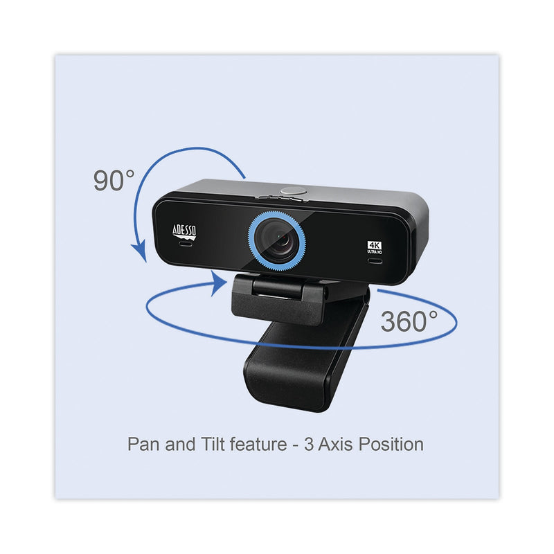 Adesso CyberTrack K4 4K Ultra HD Webcam, 8 Megapixels, Black