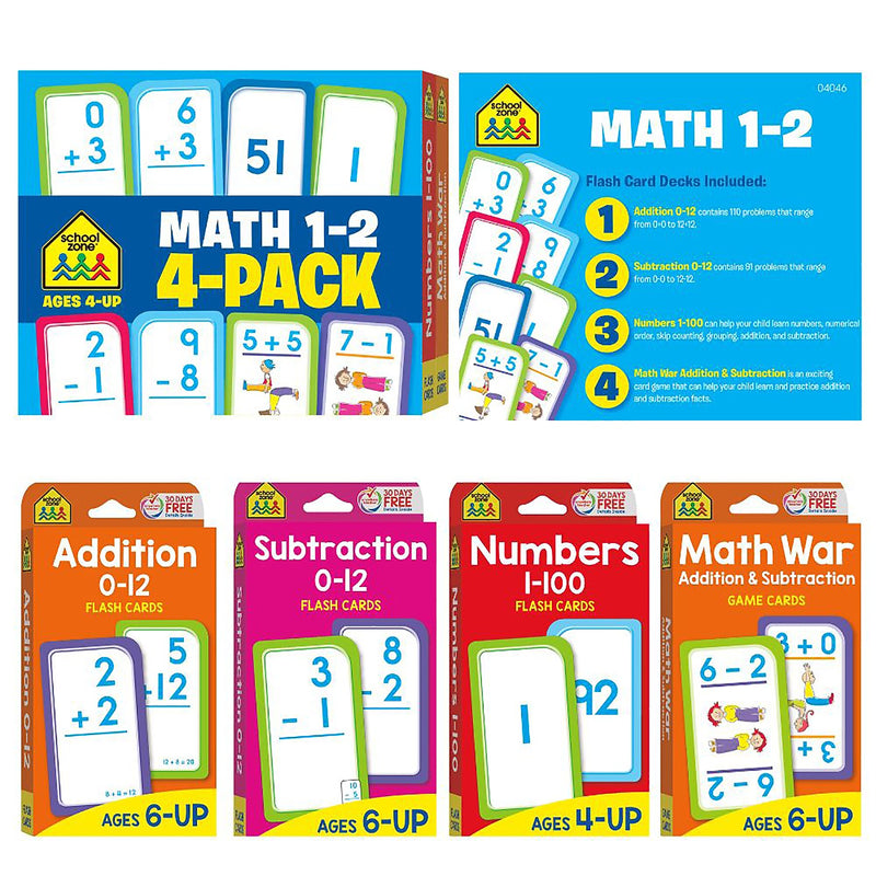 School Zone Math 1-2 Flash Card, 4/Pack (SZP04046)