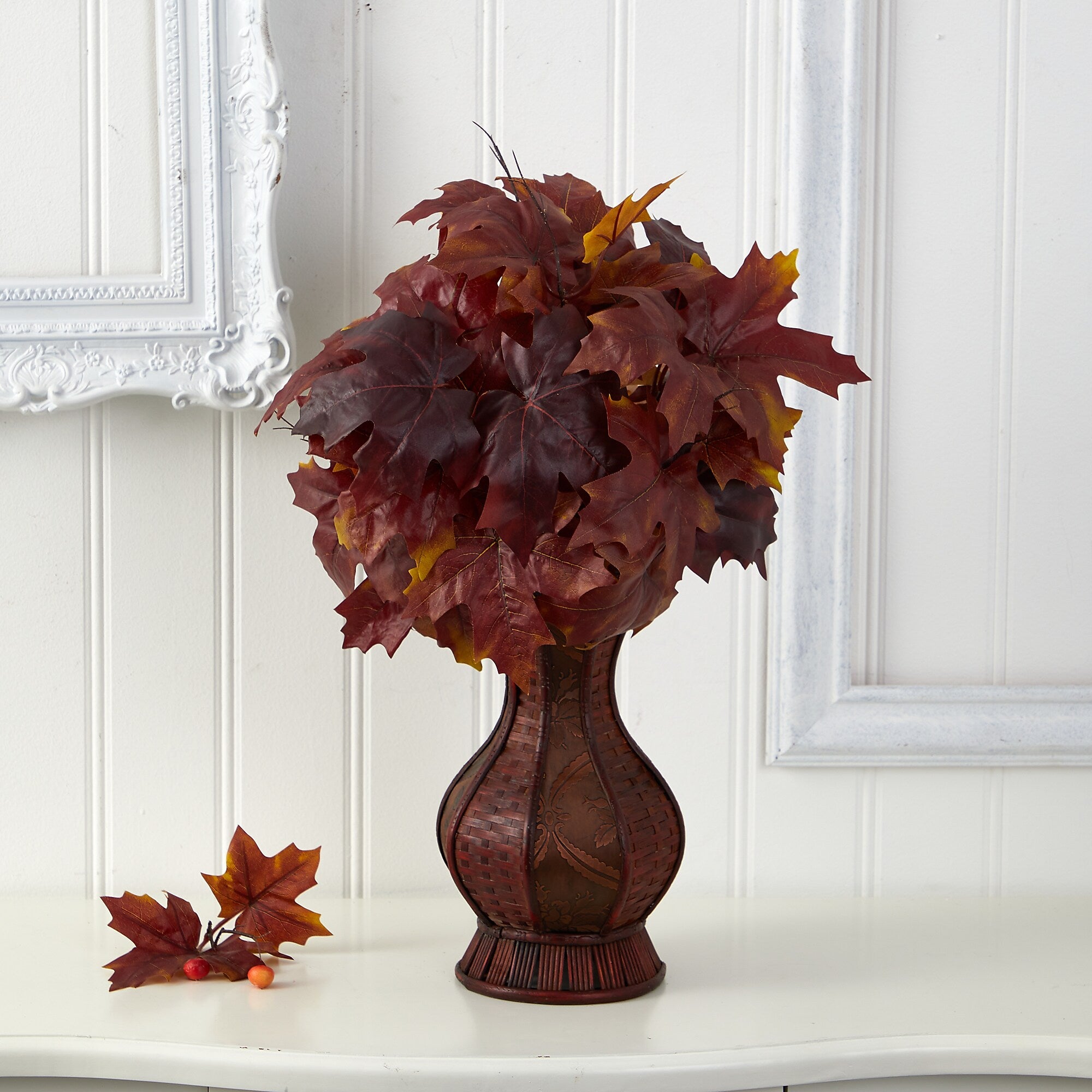 Nearly Natural 24" Autumn Maple Leaf Artificial Plant in Decorative Planter (P1547-BG)