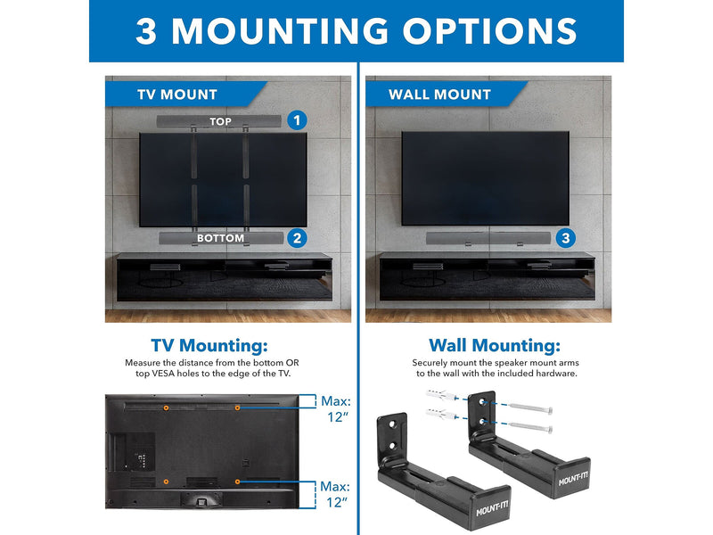 Mount-It! TV/Wall Mounting 2-Piece Soundbar Bracket Set, 33 lbs. (MI-SB50)