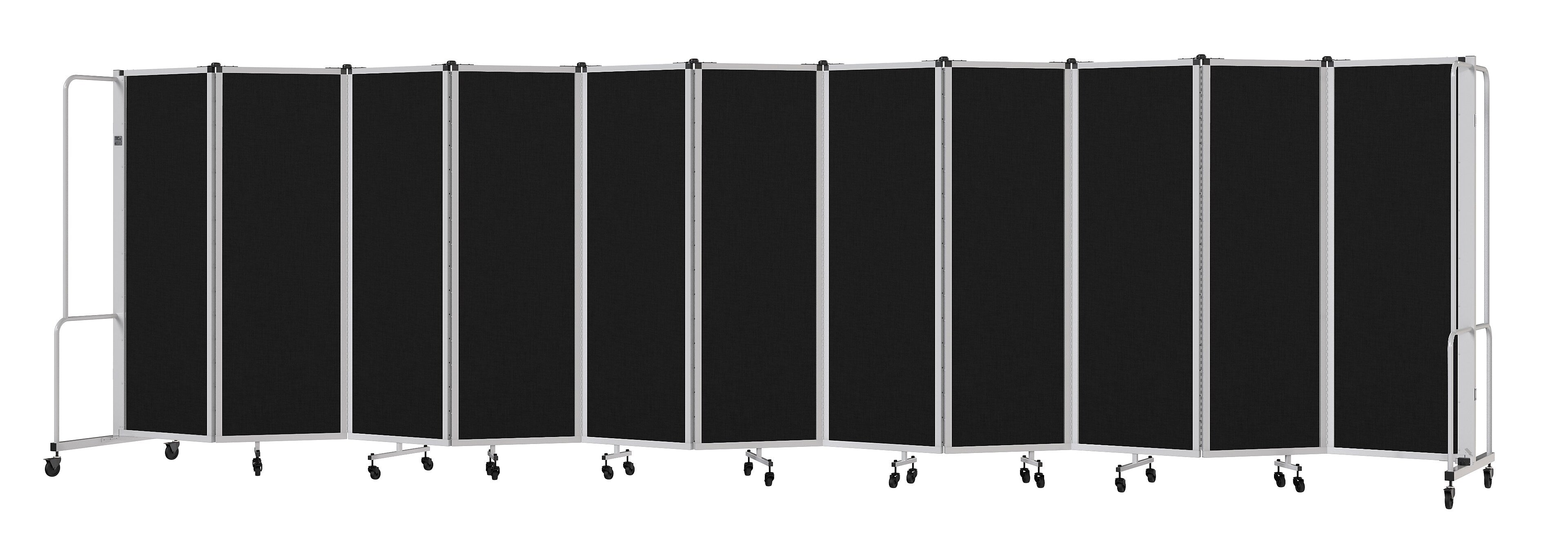 National Public Seating Robo Series 11-Panel Folding Mobile Room Divider, 72"H x 256"W, Black Fabric (RDG6-11PT10)