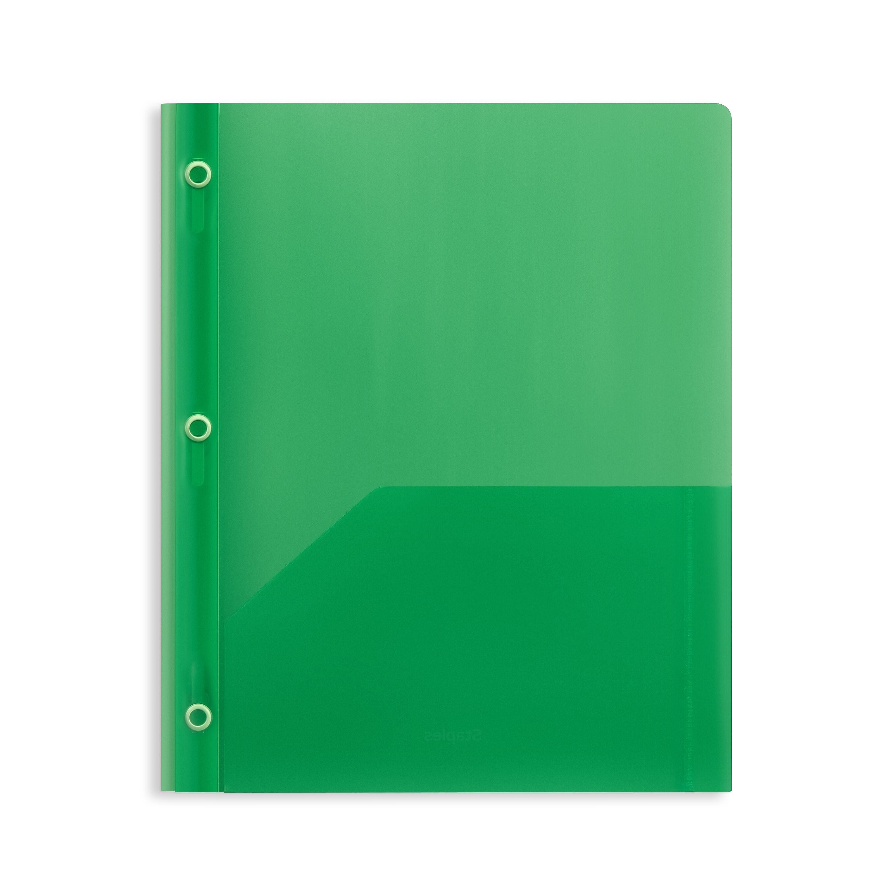 Staples 2-Pocket Plastic Presentation Folder with Fasteners, Green (ST26388-CC)