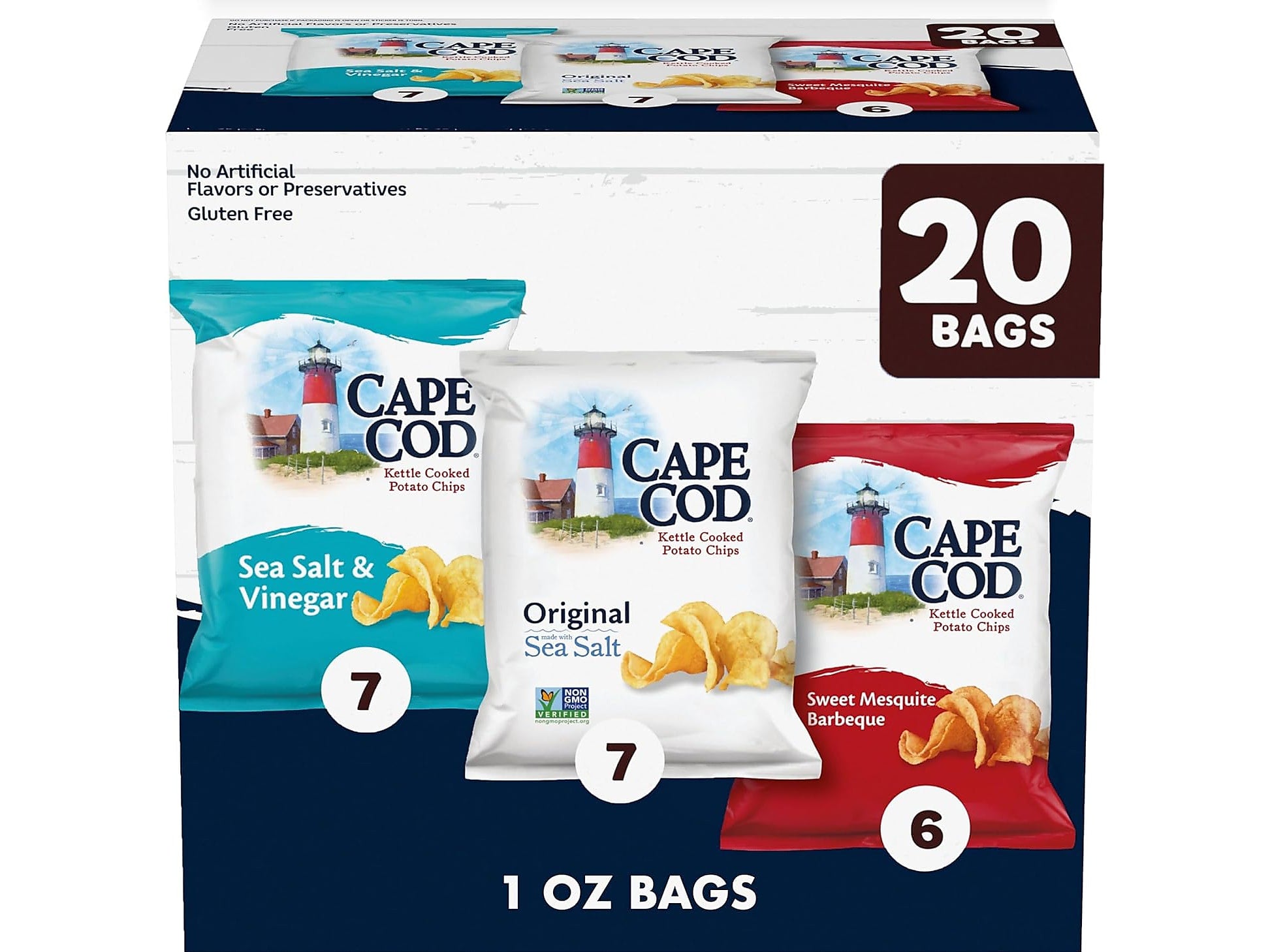 Cape Cod Gluten Free Potato Chips Variety Pack, 20 oz., 20 Bags/Carton (115025)