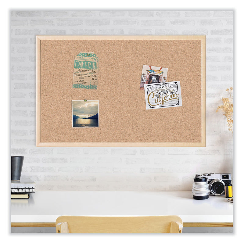 U Brands Cork Bulletin Board, 35 x 23, Tan Surface, Birch Wood Frame