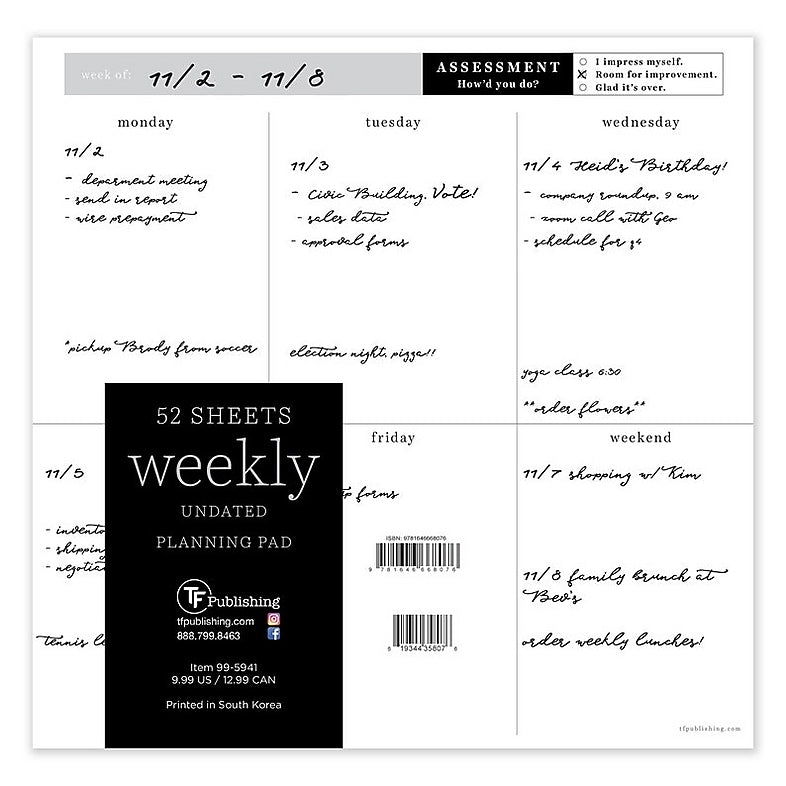 TF Publishing Schedule Pad 7.75" x 7.75" Undated Planner, Paperboard Cover, Multicolored (99-5941)