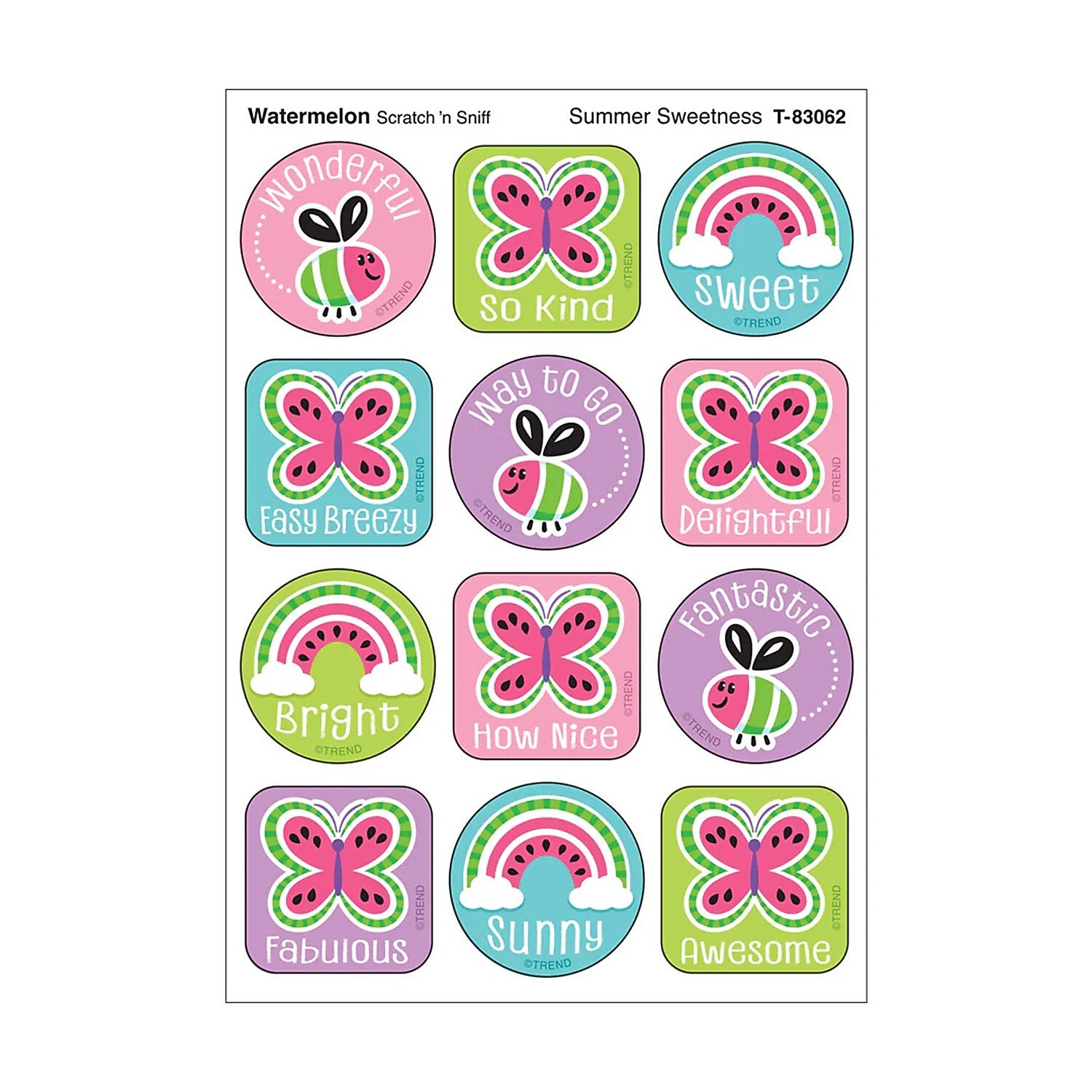 Trend Enterprises Summer Sweetness, Watermelon Scent Scratch 'n Sniff Stinky Stickers, Multicolored, 48/Pack, 6/Packs/Bundle