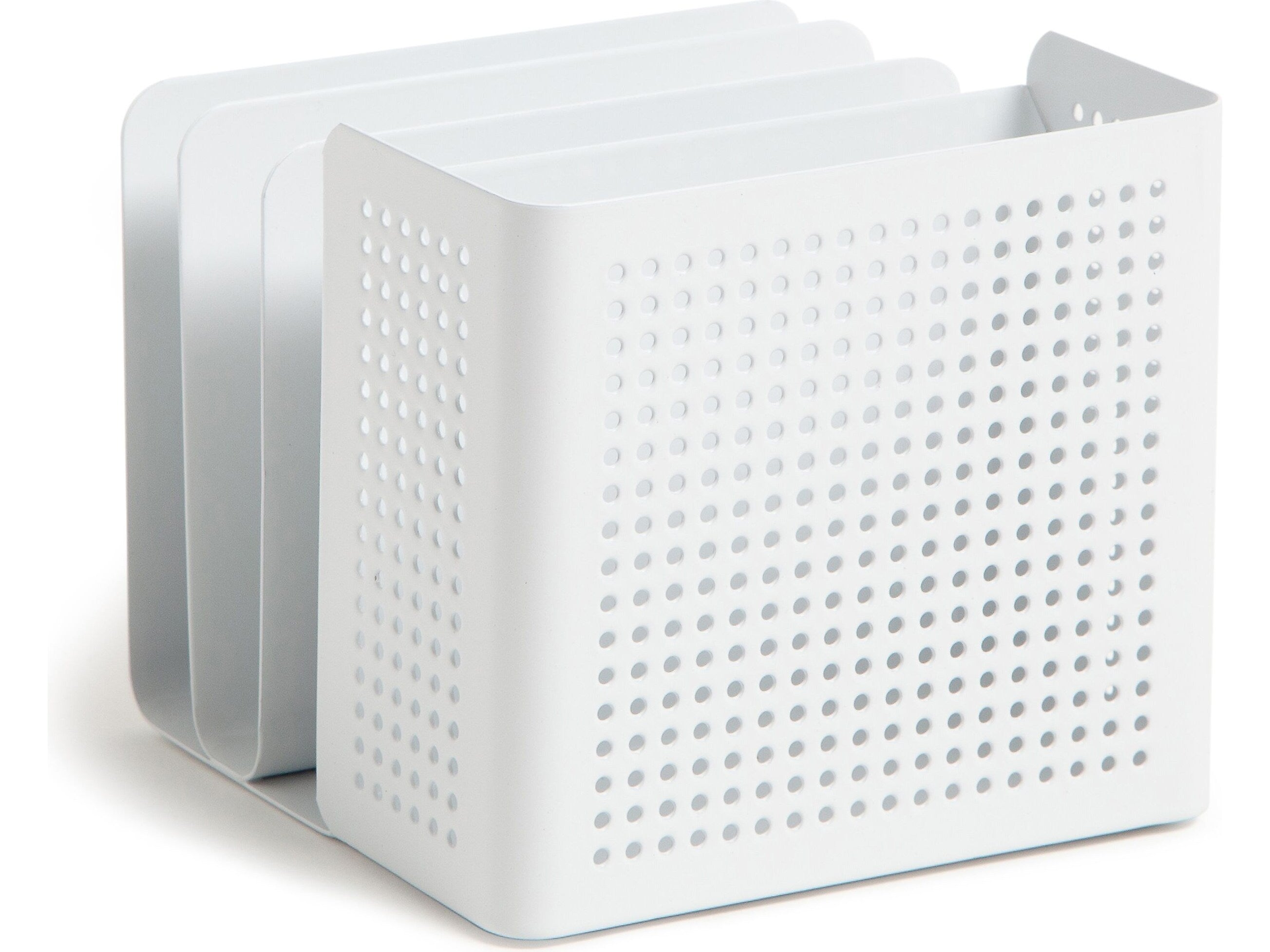 U Brands The Perforated Collection 4-Compartment Metal Desk Storage, White (5990U01-06)