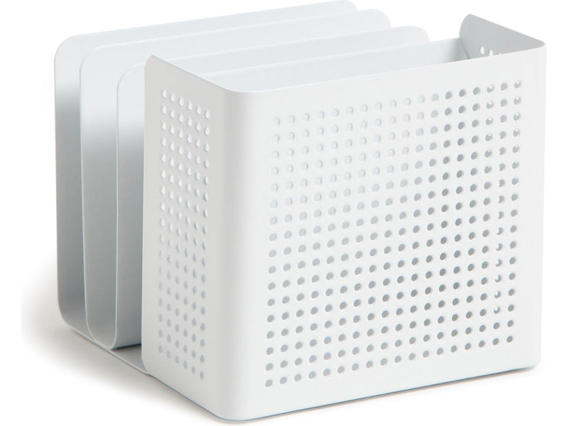 U Brands The Perforated Collection 4-Compartment Metal Desk Storage, White (5990U01-06)