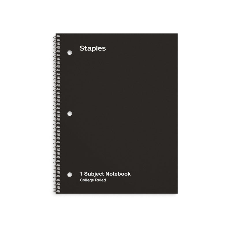 Staples 1-Subject Notebook, 8" x 10.5", College Ruled, 70 Sheets, Black, 6/Pack (ST58374C)