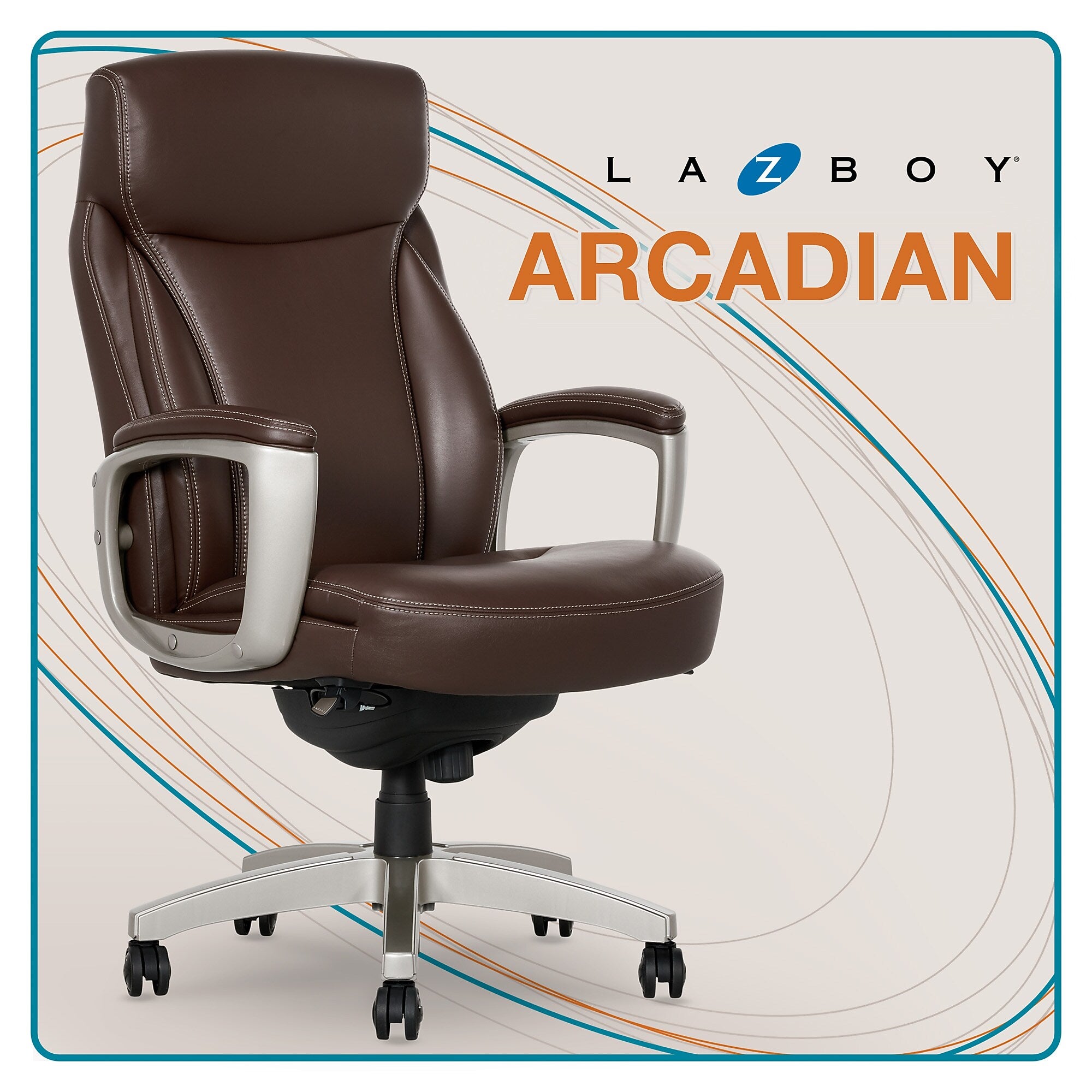 La-Z-Boy Arcadian Ergonomic Bonded Leather Swivel Executive Chair, Brown (60008)