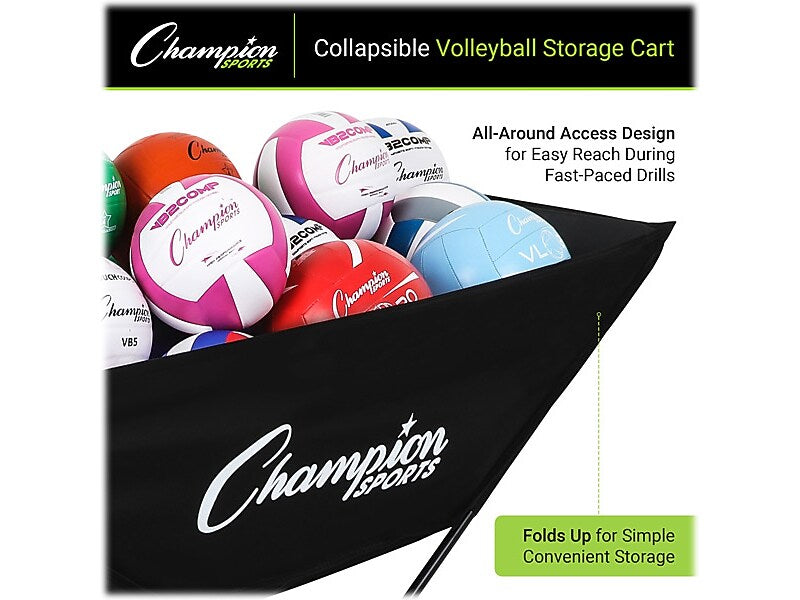 Champion Sports Pro Collapsible Volleyball Cart, Black (VCPRO)