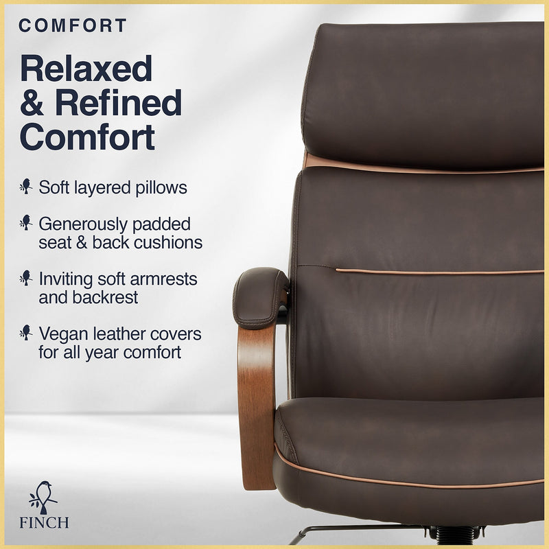 Finch NEO TWO Ergonomic Vegan Leather/Wood Swivel Executive Chair, Brown (52373-BRN)