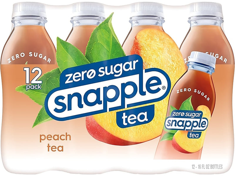 Snapple Zero Sugar Peach Tea, 16 oz., 12 Bottles/Pack, 2 Packs/Carton (92816886)