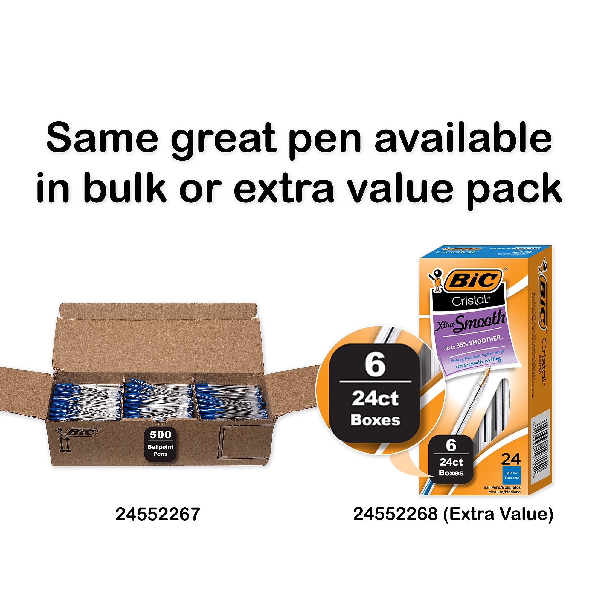 BIC Cristal Ballpoint Pens, Medium Point, Blue Ink, Dozen (10126/MS11BL)