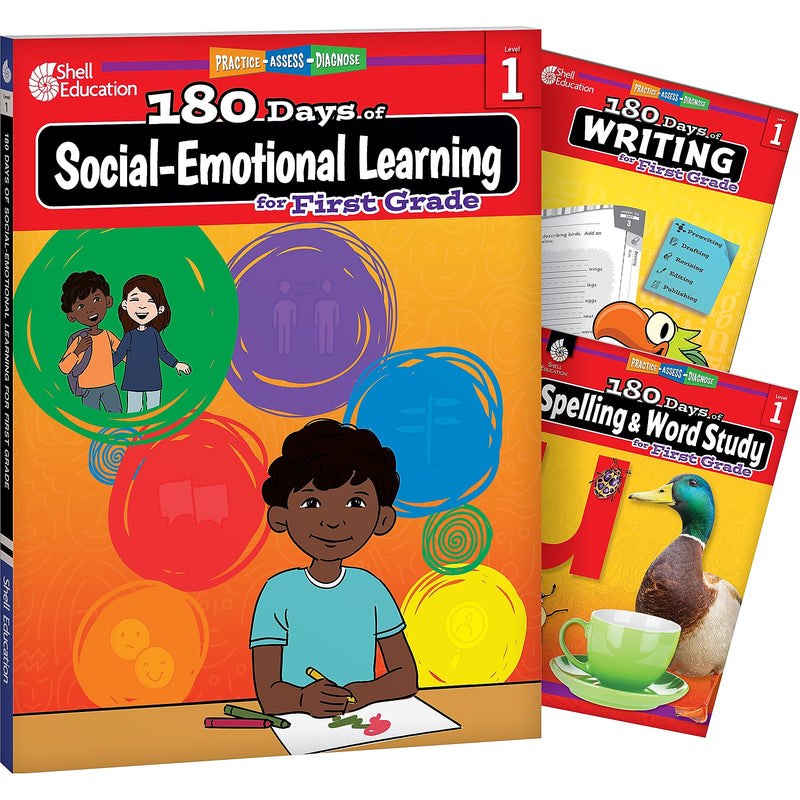 Shell Education 180 Days Social-Emotional Learning, Writing, & Spelling Grade 1, 3/Set (SEP147653)