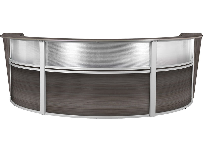 Regency Marque 144"W Curved Reception Desk Workstation, Driftwood Gray (77313GY)