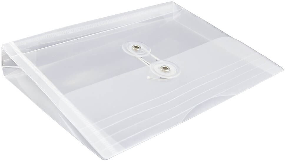 JAM Paper Premium Plastic Filing Envelope with Button & String Closure, 5 1/2" x 7 1/2", Clear, 3/Pack (920B1clx3)